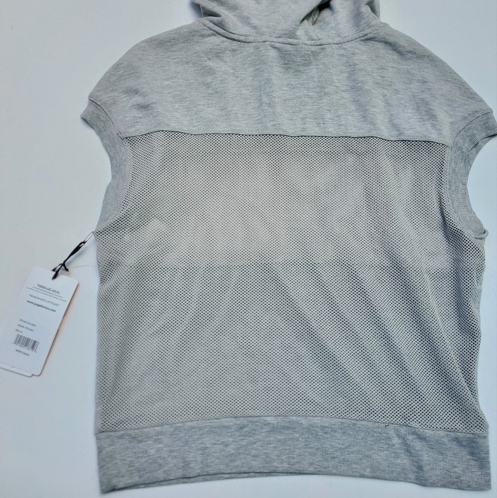 Yogalicious Gray Hooded Pullover Mesh Sleeveless Top - Picture 8 of 9